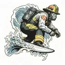 surfer firefighter wave tattoo design idea
