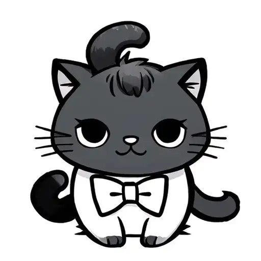a small cartoon cat wearing a bowtie with a bald patch on his back tattoo design idea
