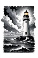 Lighthouse stormy condition tattoo design idea