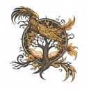 A tree of Life with a phoenix behind it with Madusa face  tattoo design idea