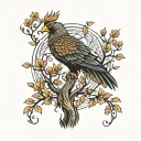 A tree of Life with a phoenix behind it with Madusa face  tattoo design idea