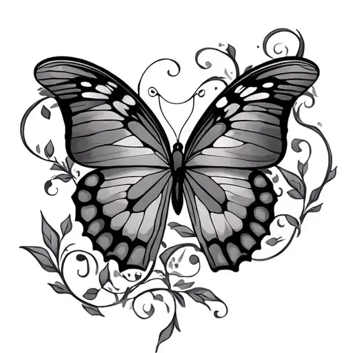 cross butterfly and vine wrapping tattoo design idea