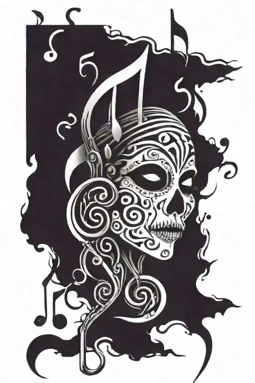 Music notes tatto idea scary one with small devil face simple design not very big tattoo design idea