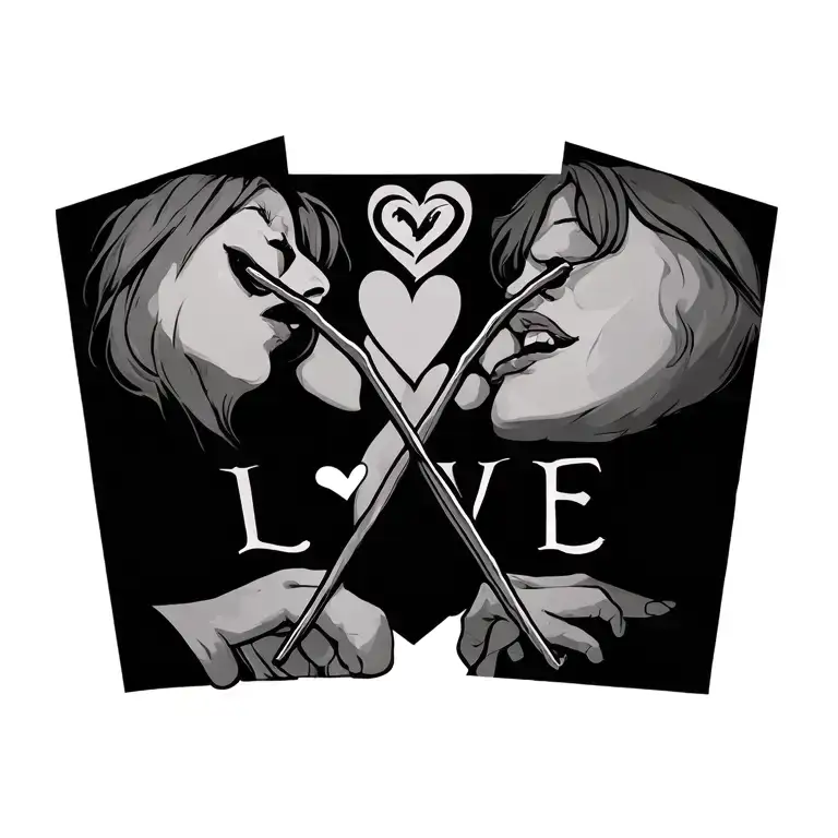 love(crossed out) with pain on top followed by live, laugh tattoo design idea