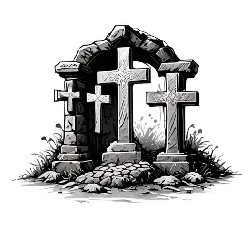 3 crosses and empty tomb stone tattoo design idea