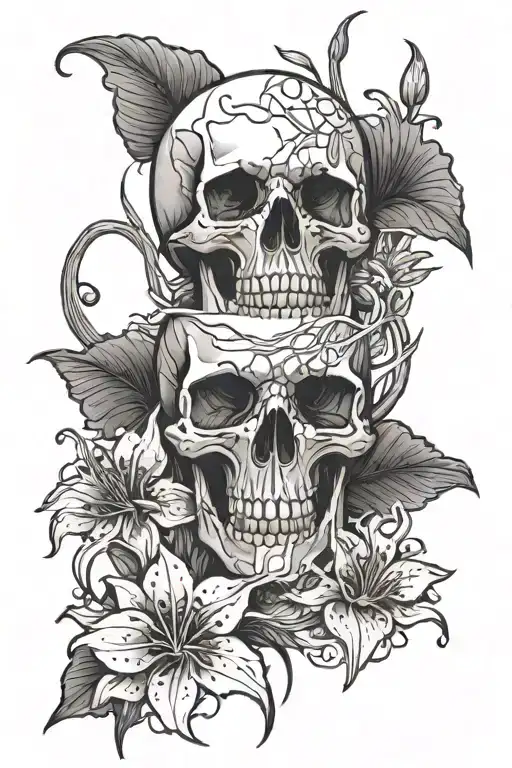 skull and red spider lily flower tattoo design idea