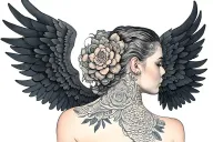 Make a modern back tattoo / neck with wings. Bring color. tattoo design idea