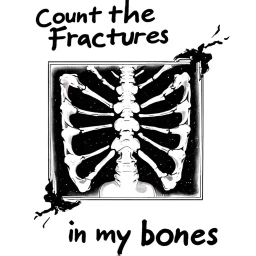 The text" count the fractures in my bones" in a bold font and an image of broken bones on an xray tattoo design idea