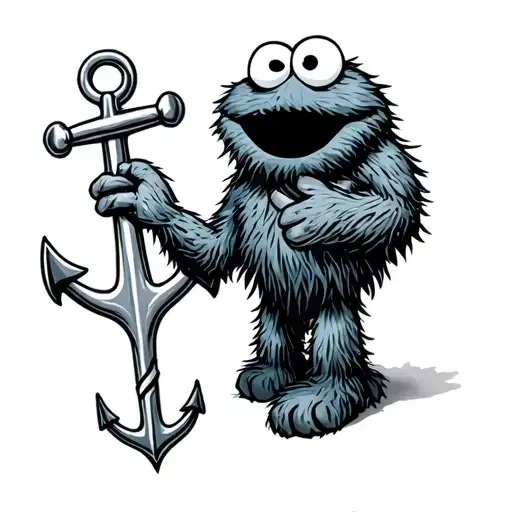 cookie Monster with an anchor connected tattoo design idea