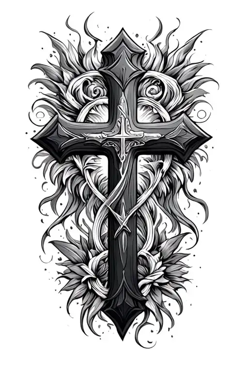 christian cross with majestic tattoo design idea