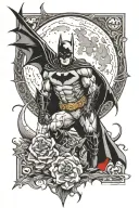 batman, bat red details, moon and realism blackwork tattoo tattoo design idea