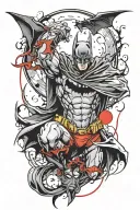 batman, bat red details, moon and realism blackwork tattoo tattoo design idea