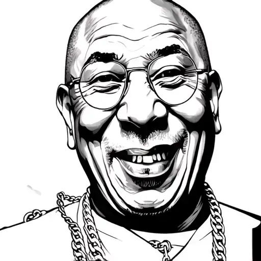 dalai lama with Gucci mane chain, grills and ice corn tattoo, smoking a blunt, black prison style tattoo tattoo design idea