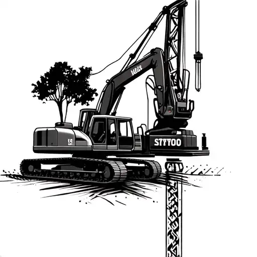 Incorporate a crane and bulldozer in a dynamic composition to represent the client's construction company tattoo design idea