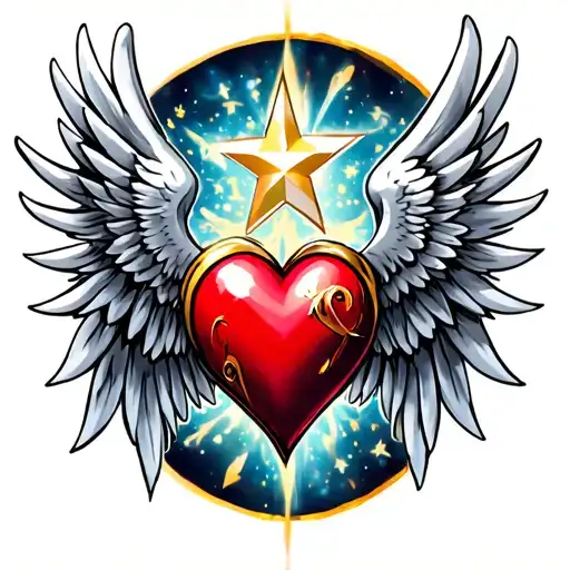 Gary stars heart wings tattoo design idea