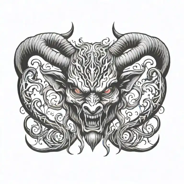 evil demon with horns tattoo design idea