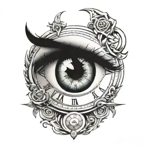 clock inside an eye tattoo design idea