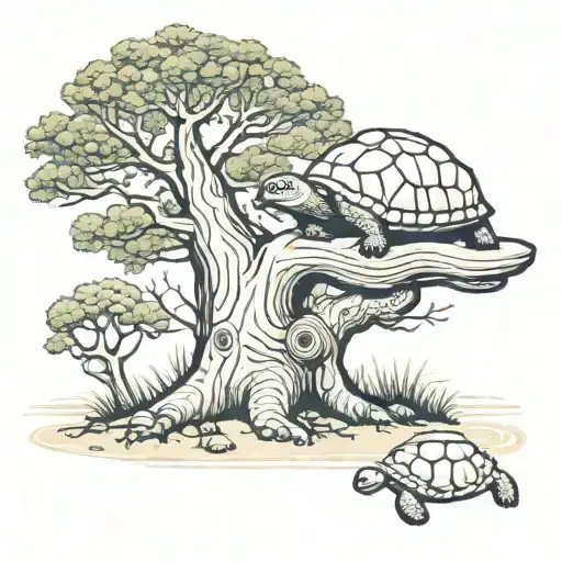 A  baobab tree with a turtle wearing tattoo design idea