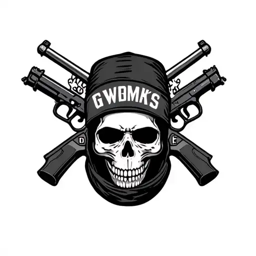 need a tattoo that has ski mask, guns Ak 47 ,  gym stuff, says 06, has RR and a skull  tattoo design idea