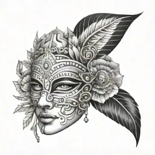 Illustrative realism tattoo of an Indian and Hinduism-inspired Venetian Columbina mask made out of gemstones tattoo design idea