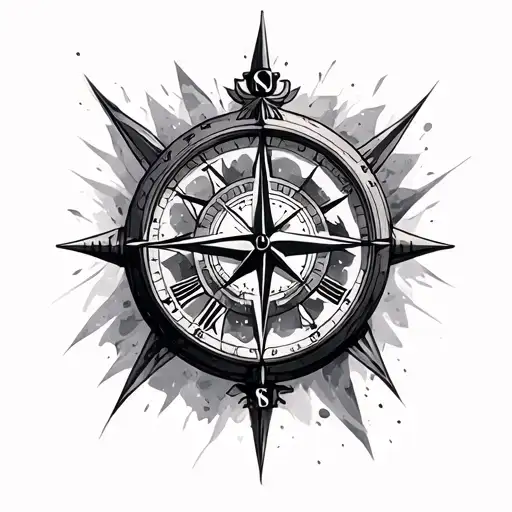 clock and compass from the wrist to the elbow tattoo design idea