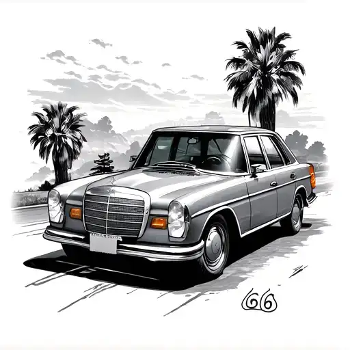 Mercedes Route 66 car tattoo design idea