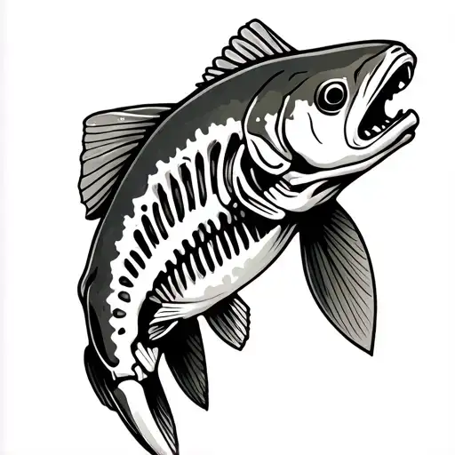 trout skeleton tattoo design idea