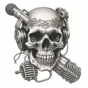 skull and microphone intertwined with musical notes and symbols tattoo design idea