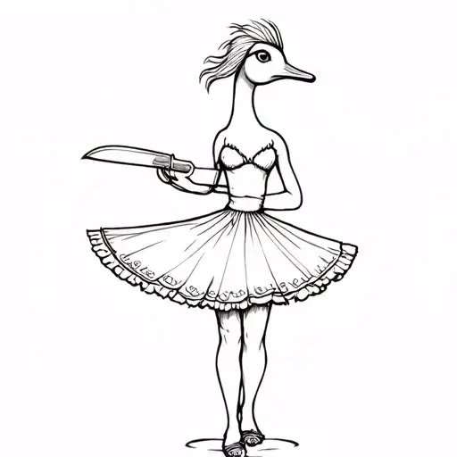 duck holding a knife in ballerina skirt tattoo design idea