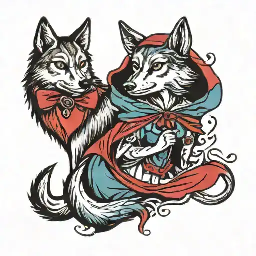 little red riding hood and wolf tattoo design idea