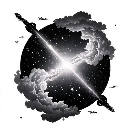 Orion's Belt revealed through clouds surrounding tattoo design idea