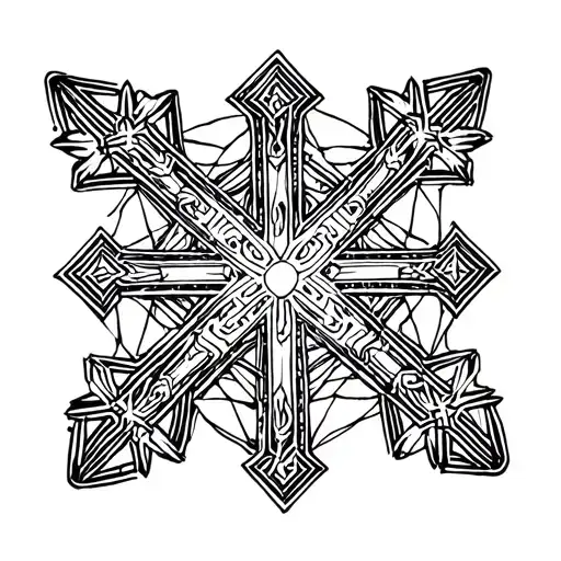 elaborate Christian snowflake with crosses inside tattoo design idea