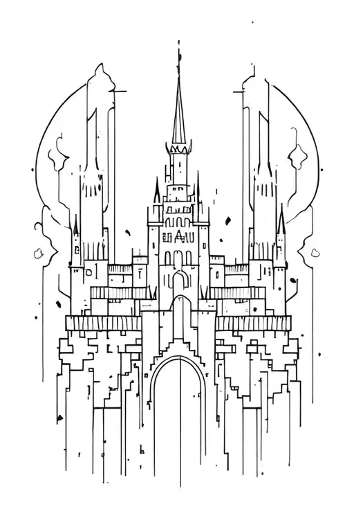 cyber sigilism dark castle tattoo design idea