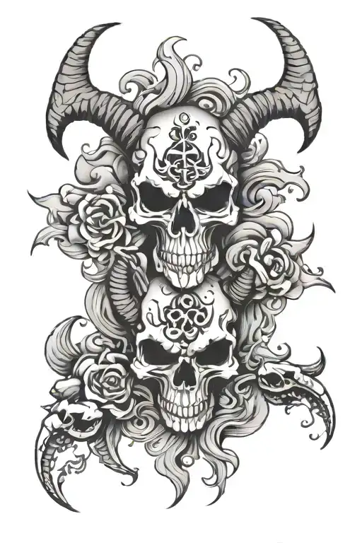 skulls clouds with Capricorn zodiac signs incorporated tattoo design idea