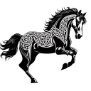 mustang horse head back high  raising up verticaly high up scared or angry no clipping with celtic knots shadding hair tattoo design idea