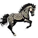 mustang horse head back high  raising up verticaly high up scared or angry no clipping with celtic knots shadding hair tattoo design idea