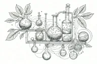 alchemy tattoo of chemical reaction of copper sulphite, nitric acid, zinc selenium and water tattoo design idea