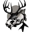 deer skull and bass fish tattoo design idea