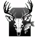 deer skull and bass fish tattoo design idea