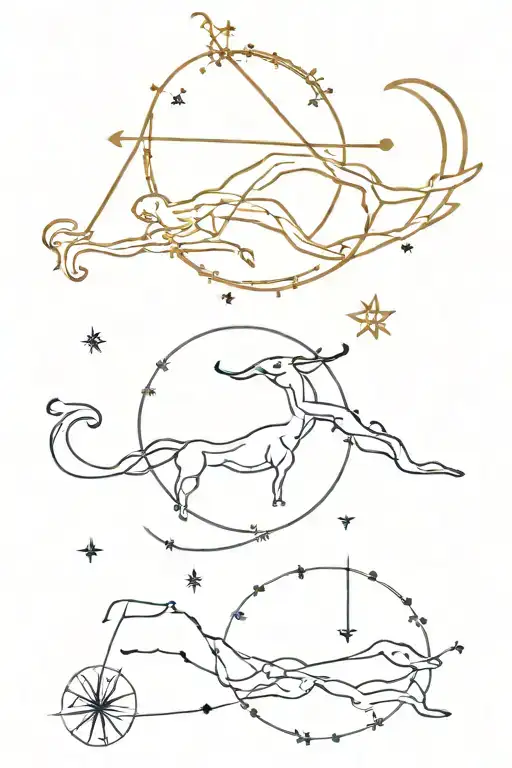 constellations sagittarius, taurus and aquarius assembled tattoo design idea