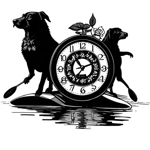 clock, rose, buzzard paddleboard dogs children sunshine river tattoo design idea