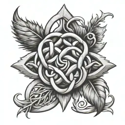 Celtic knot and thistle intertwined tattoo design idea