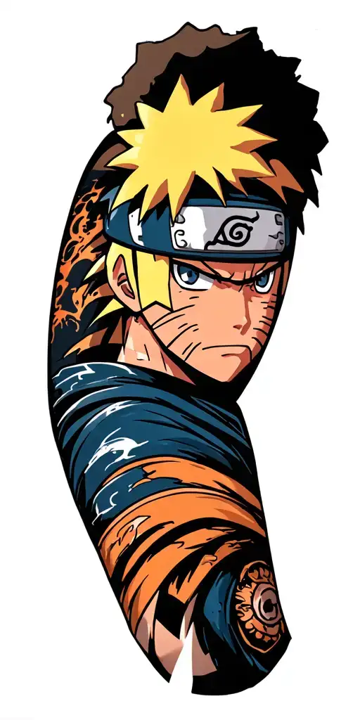 A leg sleeve using the anime’s: Naruto, Solo Leveling and Afro samurai.  tattoo design idea