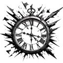 broken shattered clock with roman numerals and pieces flying off of it  tattoo design idea