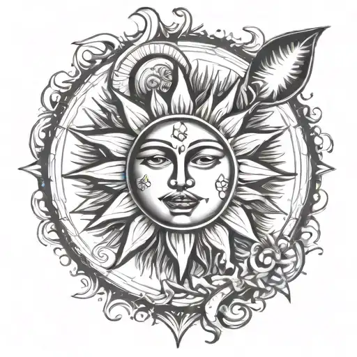Sun And Moon phases tattoo design idea