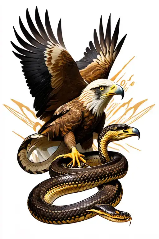 golden eagle and rattle snake wrapped tattoo design idea