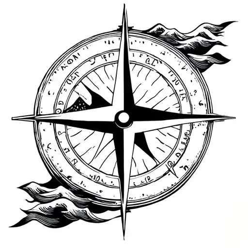 Compass mountains and waves tattoo design idea
