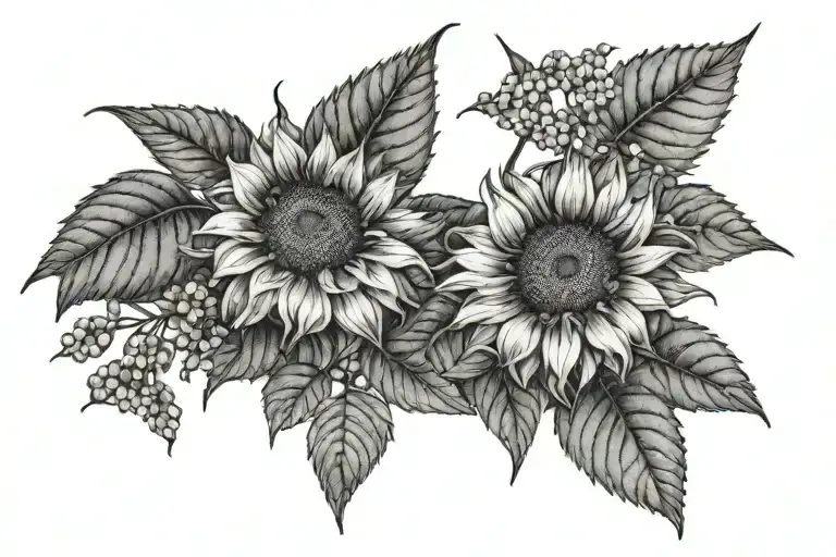 sunflowers and Viburnum Plant With tattoo design idea