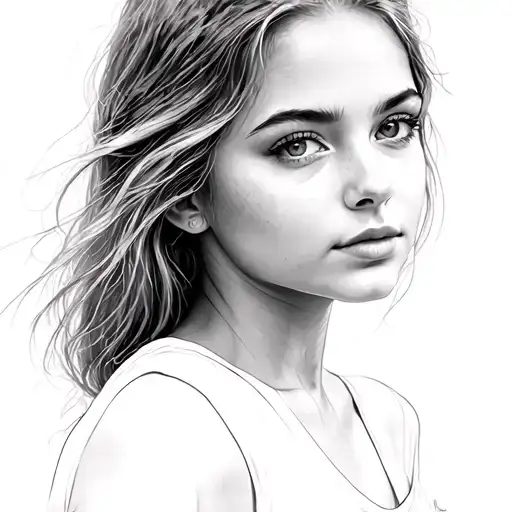 Very detailed and photorealist portrait of a beautiful young woman, sweet light, without tattooing, looking straight ahead. tattoo design idea