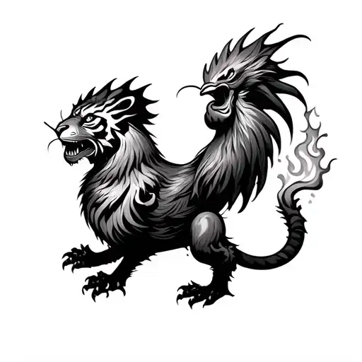 Monkey Rooster Tiger Dragon breathing fire tattoo design idea